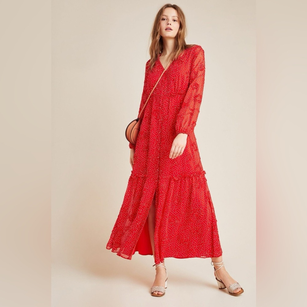 Anthropologie Red Floral Dress